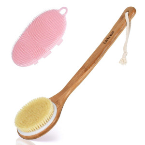 Lefree Body Brush, Silicon Bath Brush, Non-Slip Long Handle Back Dry Brush with Bath Scrubber, Gentle Exfoliating Shower Brush For Body Massage Blood Circulation.