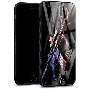 iPhone 6S Plus Case,iPhone 6 Plus Cases, Tempered Glass Back Shell Pattern Designed with Soft TPU Bumper Case for Apple iPhone 6/6S Plus Cases 5.5 inch-USA Weapon Gun