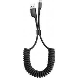 Coiled USB Cable for Car, (6Ft) Retractable iPhone Charger Coiled Light ning Cable 2.1A Fast Charger Compatible with iPhone Xs Max/XS/XR/X 8/7/6/5/ Plus, iPad Air/Pro/Mini, iPod Touch (Black)