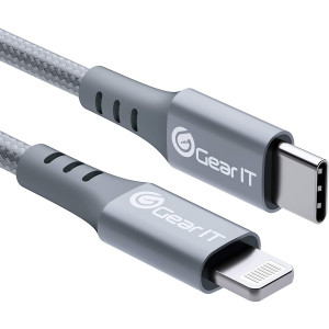 GearIT Lightning to USB-C Cable, 10ft [Mfi Certified] Nylon Braided Fast Charging Cable for iPhone 11/11 Pro/11 Pro Max/XR/XS Max/XS/X/8/8 Plus, iPad - Supports Power Delivery, Silver