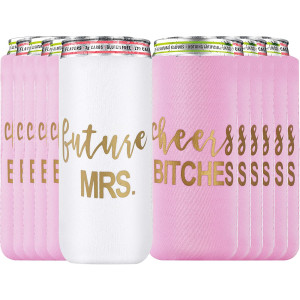 Bachelorette Party Favors Slim Can Cooler Sleeve (12-PCS), Hand-sewed Premium Quality, Engagement Bridal Wedding Party Gift, Beer Cans Insulators Skinny Coolie for White Claw and more ...