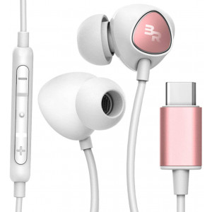 Bolle and Raven USB-C Headphones with Mic, in-Ear Wired Earphones with Inline Remote Plus Microphone for Type-C Phones Including Pixel 2/3/4, LG and Samsung Galaxy: Note 10, S20/Ultra (V100 Rose Gold)