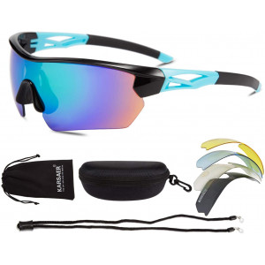 Karsaer Polarized Sports Sunglasses Cycling Sun Glasses with 4 Interchangeable Lenses for Men Women Running Driving Golf Baseball Glasses