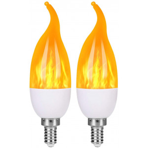 OHLGT E12 Flame Bulbs 2 Pack, 3 Mode LED Candelabra Flame Light Bulb 1.2 Watt Warm White Chandelier Flame Bulbs,1800k Candle Light Bulbs, Flame Tip for Christmas Party Decorations