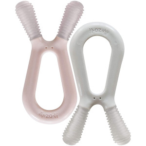 ZoLi Bunny Dual nub teether | 2 Pack Baby Teething Relief - Blush/Grey, BPA Free Teething Toy - Baby Shower Gift
