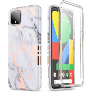 SURITCH Case for Google Pixel 4 XL,[Built-in Screen Protector] Full-Body Protection Shockproof Rugged Bumper Cover for Google Pixel 4 XL 6.3 Inch (Gold Marble)