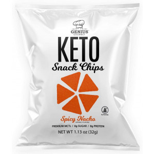 Genius Gourmet Protein Keto Chips, Low Carb, Premium MCTs, Gluten Free, Keto Snack (8, Spicy Nacho)