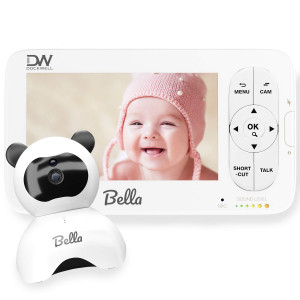 Dockwell Bella Baby Monitor Video with Camera and Audio - 5" LCD Display - HD Clear Picture Quality - Wide Angle 340 Degrees Pan 90 Degrees Tilt - 2 Way Audio - Alerts - Night Vision, White