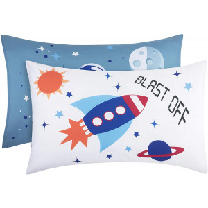 EVERYDAY KIDS Space 2 Pack Pillowcase Set - Soft Microfiber, Breathable and Hypoallergenic Pillowcase Set