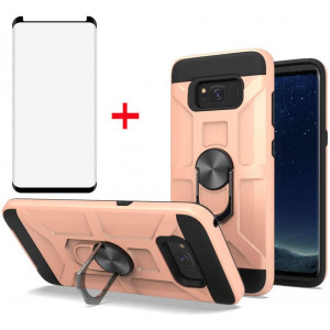 Phone Case for Samsung Galaxy S8 Plus with Tempered Glass Screen Protector Cover and Magnetic Ring Holder Kickstand Slim Hard Cell Accessories Glaxay S8plus S 8 8plus 8S Edge S8+ Cases Rose Gold