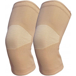 Knee Braces for Knee Pain (2 Pack)- Knee Compression Sleeves for Arthritis Pain and SupportMeniscus Tear, ACL, MCL, Running, Workout, Sports (Beige, L)
