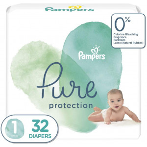 Diapers Newborn/Size 1 (8-14 lb), 32 Count - Pampers Pure Protection Disposable Baby Diapers, Jumbo Pack