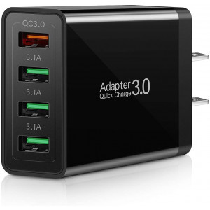 QC 3.0 Wall Charger, 4-Ports USB Wall Charger, iSeekerKit QC 3.0 Charger with Fast USB Adaptive Adapter Block Compatible 10W Wireless Charger Galaxy S9 S8 Note 8 9,Tablet,iPhone,iPad