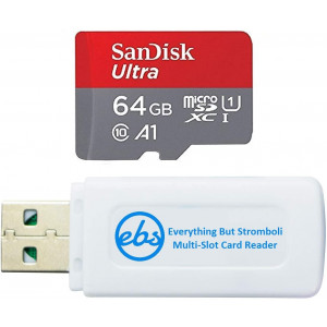 SanDisk 64GB MicroSD Ultra Memory Card Works with LG G6, LG V30, Q6, G5, G4, LG Tribute HD, K40, Phoenix 4 Cell Phone (SDSQUAR-064G-GN6MN) Bundle with (1) Everything But Stromboli Micro Card Reader