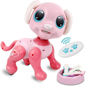 RACPNEL Remote Control Robot Dog Toy, RC Interactive Intelligent Walking Dancing Programmable Robot Puppy with Gesture Sensing, Lights and Sounds for Girls, Gifts for Kids Ages 3 and Up, Pink