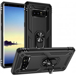 Galaxy Note 8 Case Military Grade  Drop Impact Tested Armor 360 Metal Rotating Ring Kickstand Holder Built-in Car Mount Silicone TPU Shockproof Anti-Scratch Full Body Protective Cover for Note 8(Black)