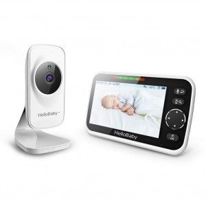 HelloBaby 5'' Video Baby Monitor with Color LCD Screen, Infrared Night Vision Camera, Temperature Display, Lullaby, Two Way Audio and VOX Mode, HB50