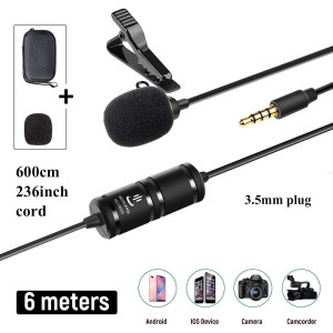 3.5mm Plug Lavalier Microphone, Omnidirectional Condenser Lapel Mic for iPhone Android Smartphone PC Computer, Easy Clip-on Recording Mic for YouTube Interview Video Camera Camcorders
