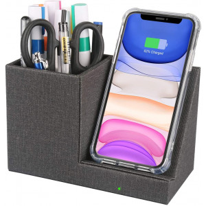 VHEONET 10W Fast Wireless Charger Desk Stand Organizer, Wireless Charging Station, Desk Storage, Qi Certified Charging Dock for iPhone 11/Xs MAX/XR/XS/X/8, Samsung S10/S9/S9+/S8/S8+, Pen Holder