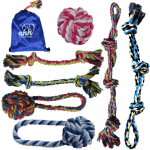 Dog Toys for Aggressive Chewers Large Breed - Puppy Toys for Teething - Nearly Indestructible Puppy Chew Toys - Durable Heavy Natural Cotton Tug Play War Fetch Rope Ball Toy Set - Big Dogs and Puppies
