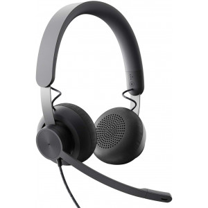Logitech Zone Wired Noise Cancelling Headset, Certified for Microsoft Teams with Advanced Noise-canceling mic Technology for Open Office environments, USB-C with USB-A Adapter, Graphite.