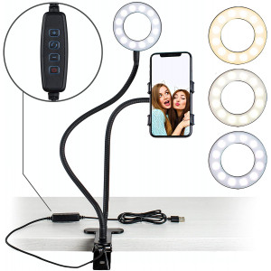Aduro U-Stream Selfie Ring Light with 24 Gooseneck Stand and Cell Phone Holder, Social Media Influencer Live-Streaming Phone Mount and Light Kit