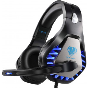 Pacrate Gaming Headset for PS4, Xbox One, with Noise Cancelling Mic - Pro Stereo Surround Sound Over Ear Gaming Headphones with LED Lights for Mac, Laptop, PC