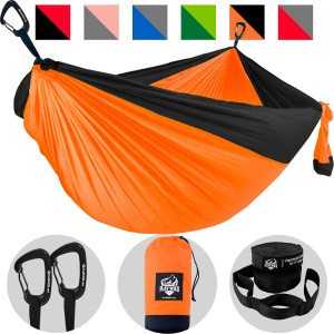 Double Hammock for Camping, Travel and Hiking - 2 Person Outdoor Hammock - Lightweight and Portable Yet Heavy Duty with Straps Included for Easy Hanging from Trees - Great Camping Gifts for Men and Women