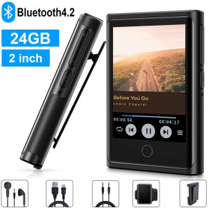 24GB MP3 Player, Clip MP3 Player with Bluetooth 4.2, 2" Touch Screen, Portable Lossless Sound HiFi Music Player with FM Radio Recording Sport Pedometer, Mp3 Player for Running, Support up to 128GB