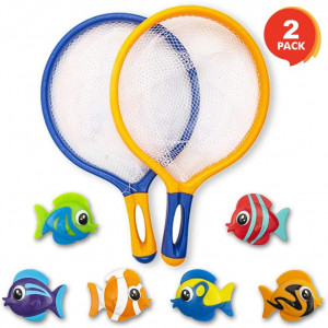ArtCreativity Fishing Net Catch Game, Set of 2, Each Set with 1 Fishing Net and 6 Colorful Fish Toys, Pool Toys for Kids, Bathtub Toys for Boys and Girls, Summer Toys and Great Gift for Children