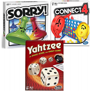 Classic Sorry!, Yahtzee, and Connect 4 Bundle | Friends, Family Indoor or Outdoor Party Game|Fun Strategy Board Games for Kids | Ages 6 and Up