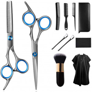 Hair Scissor Home Professional Hair Cutting Kit, 11 PCS Barber Thinning Scissors Hairdressing Shears Stainless Steel Hair Cutting Shears Set, Silver