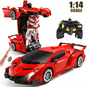 RC Car for Kids Transform Car Robot, Remote Control Super Car Toys with Gesture Sensing One-Button Deformation and 360Rotating Drifting Light Music 1:14 Scale , Best Gifts for Boys Girls (Red)