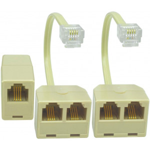 (2+1Pack) 2pcs Telephone Splitter for Landline Phones RJ11 6P4C 1 Male to 2 Females with 5in Pigtail and 1pc Telephone Inline Coupler Ivory