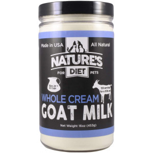 Nature's Diet Pet Dried Whole Cream Goat Milk for use as High Protein, Hypoallergenic Digestion, Nutrition and Anti-inflammatory Powdered Instant Meal Topper (16 oz = 53 Cups or 159 Servings)