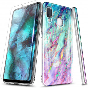 E-Began Case for Samsung Galaxy A20 / Galaxy A30 (6.4", 2019 Release) with Tempered Glass Screen Protector, Ultra Slim Thin Glossy Stylish Protective, Marble Design Cover Phone Case -Nova