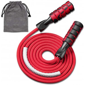 Redify Weighted Jump Rope Workout Fitness - Tangle-Free Double Ball Bearings Rapid Speed Skipping Rope, Soft Foam Handles, Adjustable Length Fabric Cotton Exercise Rope for Women, Men, Kids Training