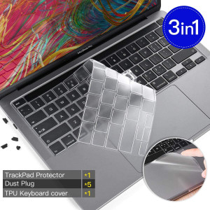 3 in 1 MacBook Pro 13 Keyboard Cover Skin 2020, Anti-Scratch MacBook Pro A2289 A2251 TrackPad Protector, Dust Plugs for MacBook Pro A2289 13.3 Inch 2020 Release Accessories
