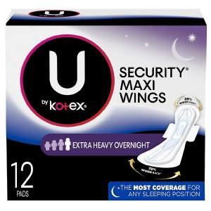 U by Kotex Feminine Maxi Pad with Wings, Overnight, Extra Heavy, Unscented