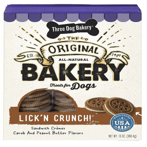 Three Dog Bakery Lick'n Crunch, All-Natural Sandwich Cookie Treats for Dogs Peanut Butter