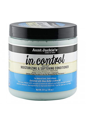 Aunt Jackie's Curls and Coils In Control Anti-Poof Moisturizing and Softening Hair Conditioner for Natual Curls, Enriched with shea Butter, 18 oz