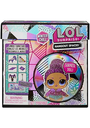 LOL Surprise Winter Chill Hangout Spaces Furniture Playset with Bling Queen Doll, 10+ Surprises with Accessories, for LOL Dollhouse Play - Toy for Kids, Gift for Girls Boys Ages 4 5 6 7+ Years Old