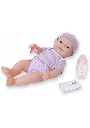 JC Toys - La Newborn Nursery | 7 Piece Doll Gift Set | 12" Life-Like Asian Doll with Accessories | Purple | Ages 2+ (18346)