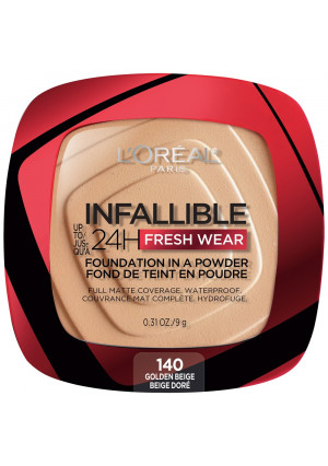 L'Oreal Paris Infallible Up to 24H Fresh Wear Foundation in a Powder, Golden Beige, 0.31 oz.