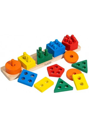 Wooden Educational Sorting and Stacking Toy - Learn Color and Shape Recognition – Puzzle Blocks Toy for Toddlers – Preschool Children Game – Kids Montessori Education