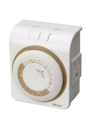 Woods 3-Conductor Indoor Mechanical 24-Hour Timer for Lamps and Appliances, White, 50001