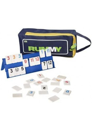 Point Games Classic Rummy Cube Full Size, with 3 Tier Foldable Racks and Tiles, in a Super Durable Canvas Travel Bag