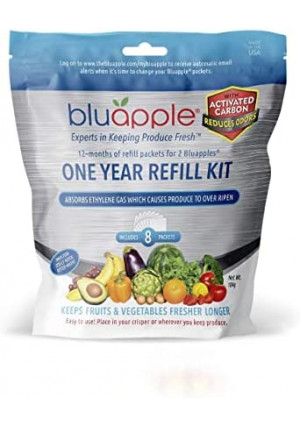 Bluapple 1 Year Carbon Refill Kit Includes 8 Packets For 2 Bluapples With Carbon - For 1 Full Year To Keep Produce Fresh Longer And Help Absorb Unwanted Odors