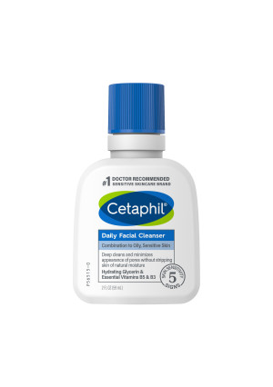 Face Wash by CETAPHIL, Daily Facial Cleanser for Sensitive, Combination to Oily Skin, 2 oz, Gentle Foaming, Soap Free, Hypoallergenic