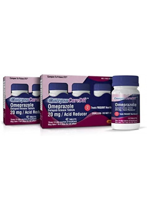 OmepraCareDR 84 Count Tablets Omeprazole 20mg Acid Reducer for Heartburn (14 Tablets/Bottle) Two 3-Pack Cartons for Six 14-Day Courses, Delayed-Release Tablets